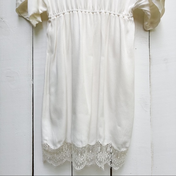 NWT Maje Raisio Crepe Lace-Hem Dress Ecru Size 2 - Picture 13 of 16